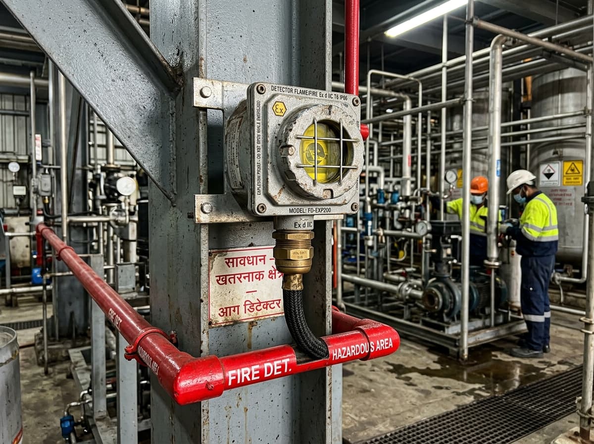 Hazardous area explosion-proof Ex d IIC flameproof fire detector installation in chemical manufacturing plant