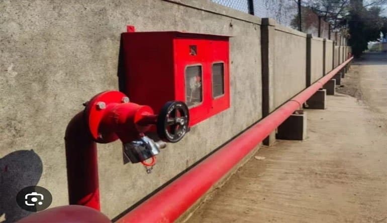 External Double Headed Yard Hydrant Post and Wet Riser System Installed by BSS Fire in J&K