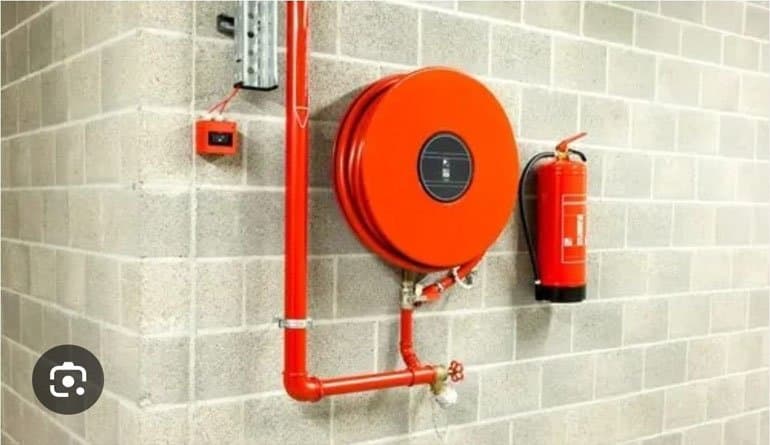 Internal Wet Riser Landing Valve with Swinging First Aid Hose Reel Drum Installed by BSS Fire