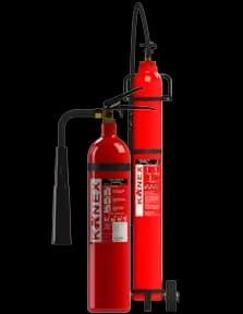 Kanex high-pressure carbon dioxide CO2 fire extinguishers with discharge horn and trolley option