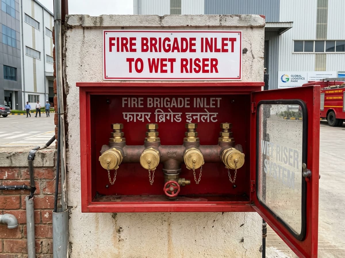 Verified physical installation hardware and statutory draw-off point certificates compiled for online Fire NOC portal filing